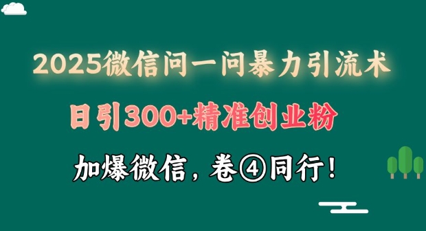 2025最新微信问一问暴力引流术揭秘，日引300+创业粉，单日变现四位数直击课堂-直击课堂博客|网赚教程_各大网赚论坛VIP教程直击课堂博客