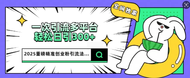 2025重磅全网独家引流法，一次多平台，轻松日引300+精准创业粉直击课堂-直击课堂博客|网赚教程_各大网赚论坛VIP教程直击课堂博客