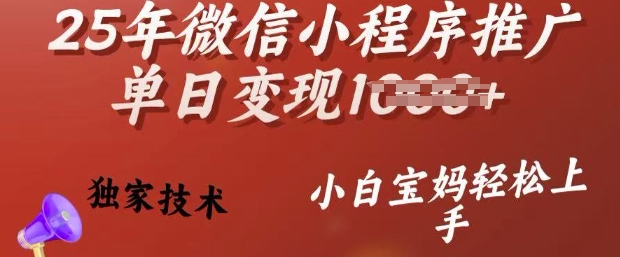 25年微信小程序推广单日变现多张，独家技术，小白宝妈轻松上手【揭秘】直击课堂-直击课堂博客|网赚教程_各大网赚论坛VIP教程直击课堂博客