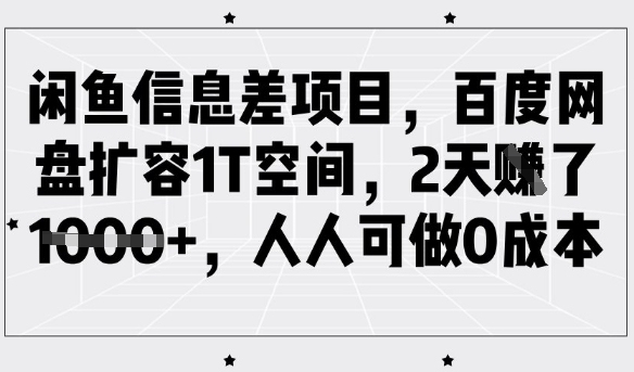 闲鱼信息差项目，百度网盘扩容1T空间，2天收益1k+，人人可做0成本直击课堂-直击课堂博客|网赚教程_各大网赚论坛VIP教程直击课堂博客