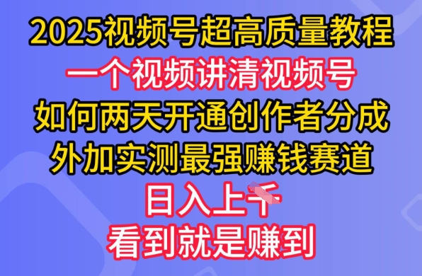 2025视频号超高质量教程，两天开通创作者分成，外加实测最强挣钱赛道，日入多张直击课堂-直击课堂博客|网赚教程_各大网赚论坛VIP教程直击课堂博客
