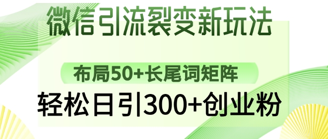 微信引流裂变新玩法：布局50+长尾词矩阵，轻松日引300+创业粉直击课堂-直击课堂博客|网赚教程_各大网赚论坛VIP教程直击课堂博客
