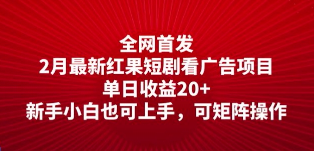 全网首发，2月最新红果短剧看广告项目，单日收益20+，新手小白也可上手，可矩阵操作直击课堂-直击课堂博客|网赚教程_各大网赚论坛VIP教程直击课堂博客
