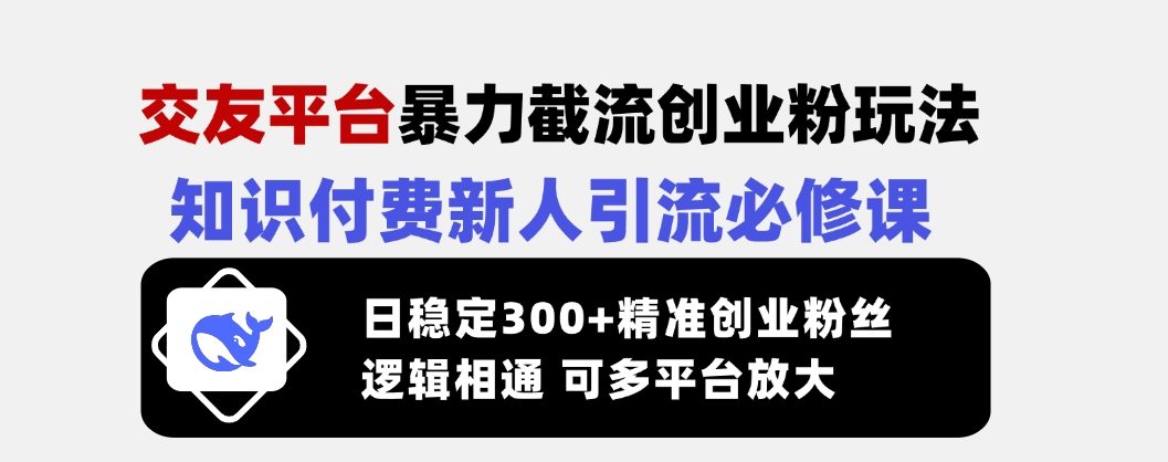 （14432期）交友平台暴力截流创业粉玩法，知识付费新人引流必修课，日稳定300+精准…直击课堂-直击课堂博客|网赚教程_各大网赚论坛VIP教程直击课堂博客