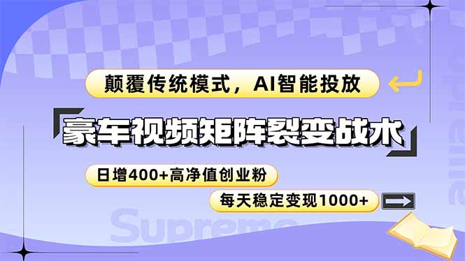 （14903期）豪车视频矩阵裂变战术，颠覆传统模式，AI智能投放，日增400+高净值创业…直击课堂-直击课堂博客|网赚教程_各大网赚论坛VIP教程直击课堂博客
