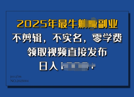 ​2025年最牛副业，不剪辑，不实名，零学费，零粉可做，领取视频直接发布，有播放就有收益直击课堂-直击课堂博客|网赚教程_各大网赚论坛VIP教程直击课堂博客