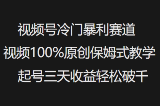 视频号冷门暴利赛道视频100%原创保姆式教学起号三天收益轻松破千直击课堂-直击课堂博客|网赚教程_各大网赚论坛VIP教程直击课堂博客