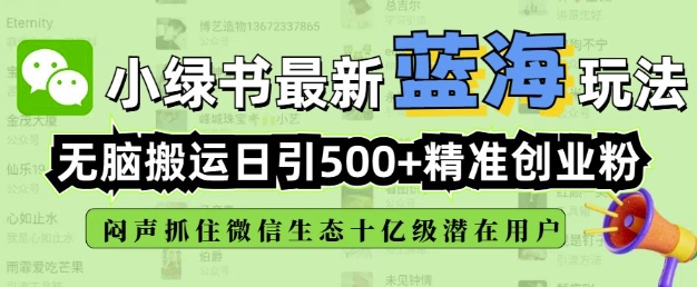 小绿书无脑搬运引流，全自动日引500精准创业粉，微信生态内又一个闷声发财的机会直击课堂-直击课堂博客|网赚教程_各大网赚论坛VIP教程直击课堂博客