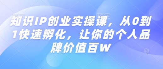 知识IP创业实操课，从0到1快速孵化，让你的个人品牌价值百W直击课堂-直击课堂博客|网赚教程_各大网赚论坛VIP教程直击课堂博客