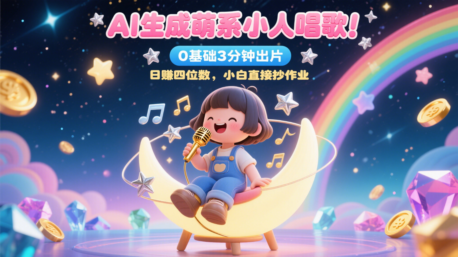 AI生成萌系小人唱歌！0基础3分钟出片，28个作品涨粉9万，日赚四位数，小白直接抄作业直击课堂-直击课堂博客|网赚教程_各大网赚论坛VIP教程直击课堂博客