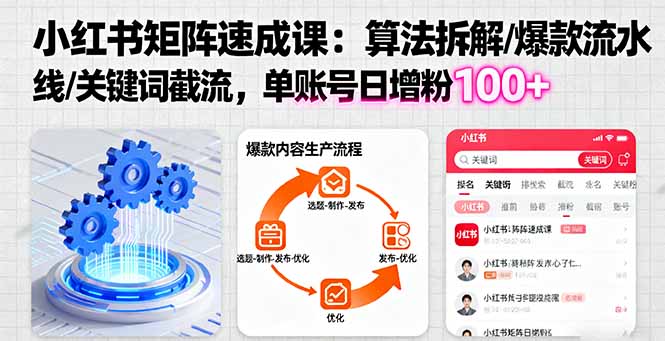 小红书矩阵起号速成课：算法拆解/爆款流水线/关键词截流 单账号日增粉100+直击课堂-直击课堂博客|网赚教程_各大网赚论坛VIP教程直击课堂博客