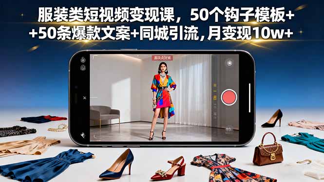 服装类短视频变现课，50个钩子模板+50条爆款文案+同城引流，月变现10w+直击课堂-直击课堂博客|网赚教程_各大网赚论坛VIP教程直击课堂博客