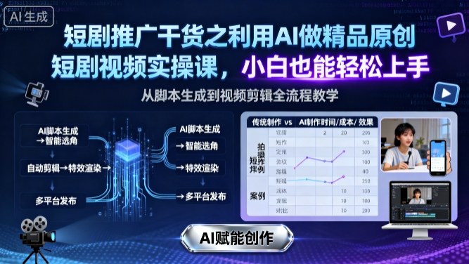 短剧推广干货之利用AI做精品原创短剧视频实操课，小白也能轻松上手直击课堂-直击课堂博客|网赚教程_各大网赚论坛VIP教程直击课堂博客