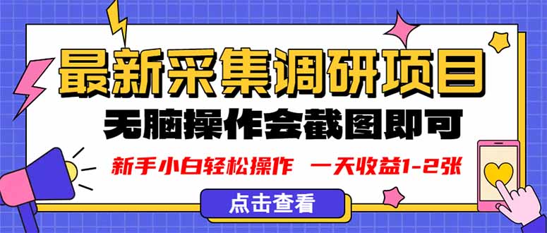 新版采集调研项目，截图上传即可，无脑操作，日收益1-2张直击课堂-直击课堂博客|网赚教程_各大网赚论坛VIP教程直击课堂博客