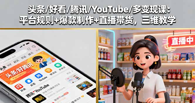头条/好看/腾讯/YouTube/多变现课：平台规则+爆款制作+直播带货，三维教学直击课堂-直击课堂博客|网赚教程_各大网赚论坛VIP教程直击课堂博客