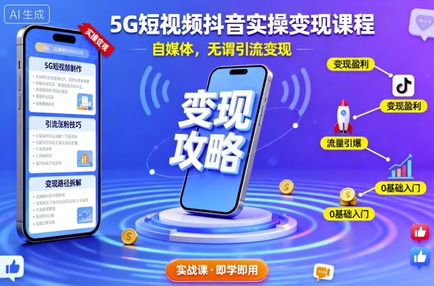 5G短视频抖音实操变现课程，自媒体，无谓引流变现直击课堂-直击课堂博客|网赚教程_各大网赚论坛VIP教程直击课堂博客