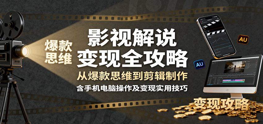 影视解说变现全攻略：从爆款思维到剪辑制作，含手机电脑操作及变现实用技巧直击课堂-直击课堂博客|网赚教程_各大网赚论坛VIP教程直击课堂博客
