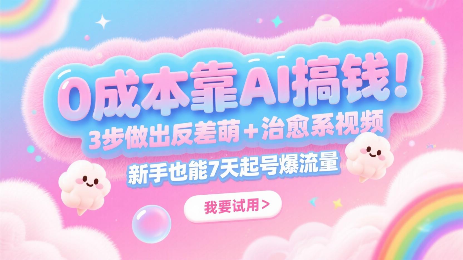 0成本靠AI搞钱！3步做出反差萌+治愈系视频，新手也能7天起号爆流量，月入5位数直击课堂-直击课堂博客|网赚教程_各大网赚论坛VIP教程直击课堂博客