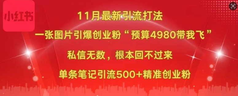 小红书11月最新图片打粉，一张图片引爆创业粉，“预算4980带我飞”，单条引流500+精准创业粉直击课堂-直击课堂博客|网赚教程_各大网赚论坛VIP教程直击课堂博客