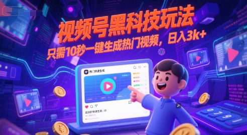 视频号黑科技玩法，只需10秒一键生成热门视频，日入3k+【揭秘】直击课堂-直击课堂博客|网赚教程_各大网赚论坛VIP教程直击课堂博客