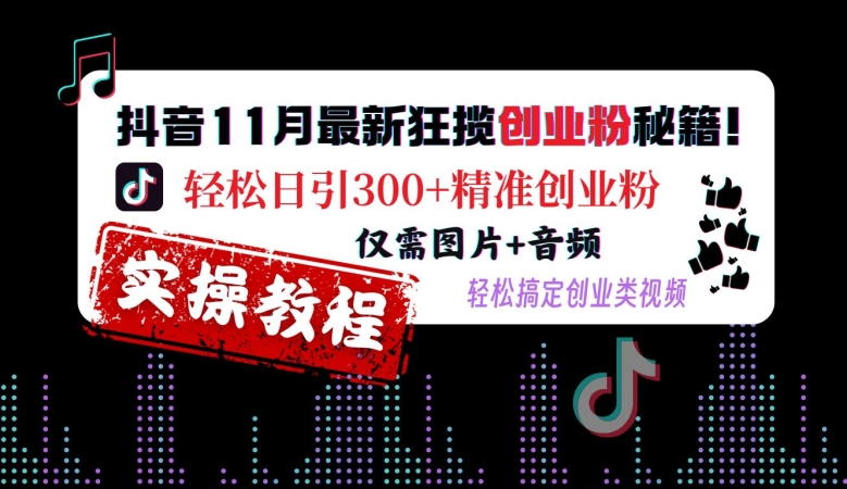 抖音11月最新狂揽创业粉秘籍，轻松日引300+精准创业粉，仅需图片+音频，轻松搞定创业类视频直击课堂-直击课堂博客|网赚教程_各大网赚论坛VIP教程直击课堂博客