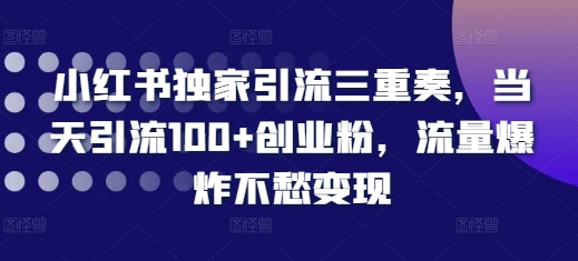 小红书独家引流三重奏，当天引流100+创业粉，流量爆炸不愁变现【揭秘】直击课堂-直击课堂博客|网赚教程_各大网赚论坛VIP教程直击课堂博客