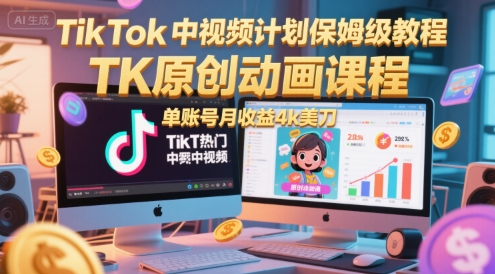 TikTok中视频计划保姆级教程，TK原创动画课程，单账号月收益4k美刀直击课堂-直击课堂博客|网赚教程_各大网赚论坛VIP教程直击课堂博客