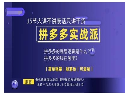 朋哥电商(拼多多实战派)，15节大课不讲废话只讲干货，简单粗暴 能落地 可复制直击课堂-直击课堂博客|网赚教程_各大网赚论坛VIP教程直击课堂博客