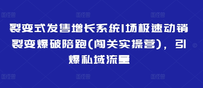 裂变式发售增长系统1场极速动销裂变爆破陪跑(闯关实操营)，引爆私域流量直击课堂-直击课堂博客|网赚教程_各大网赚论坛VIP教程直击课堂博客